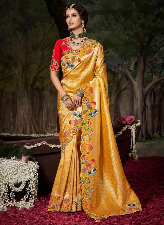 Mustard Silk Classic Saree Embroidered S20492