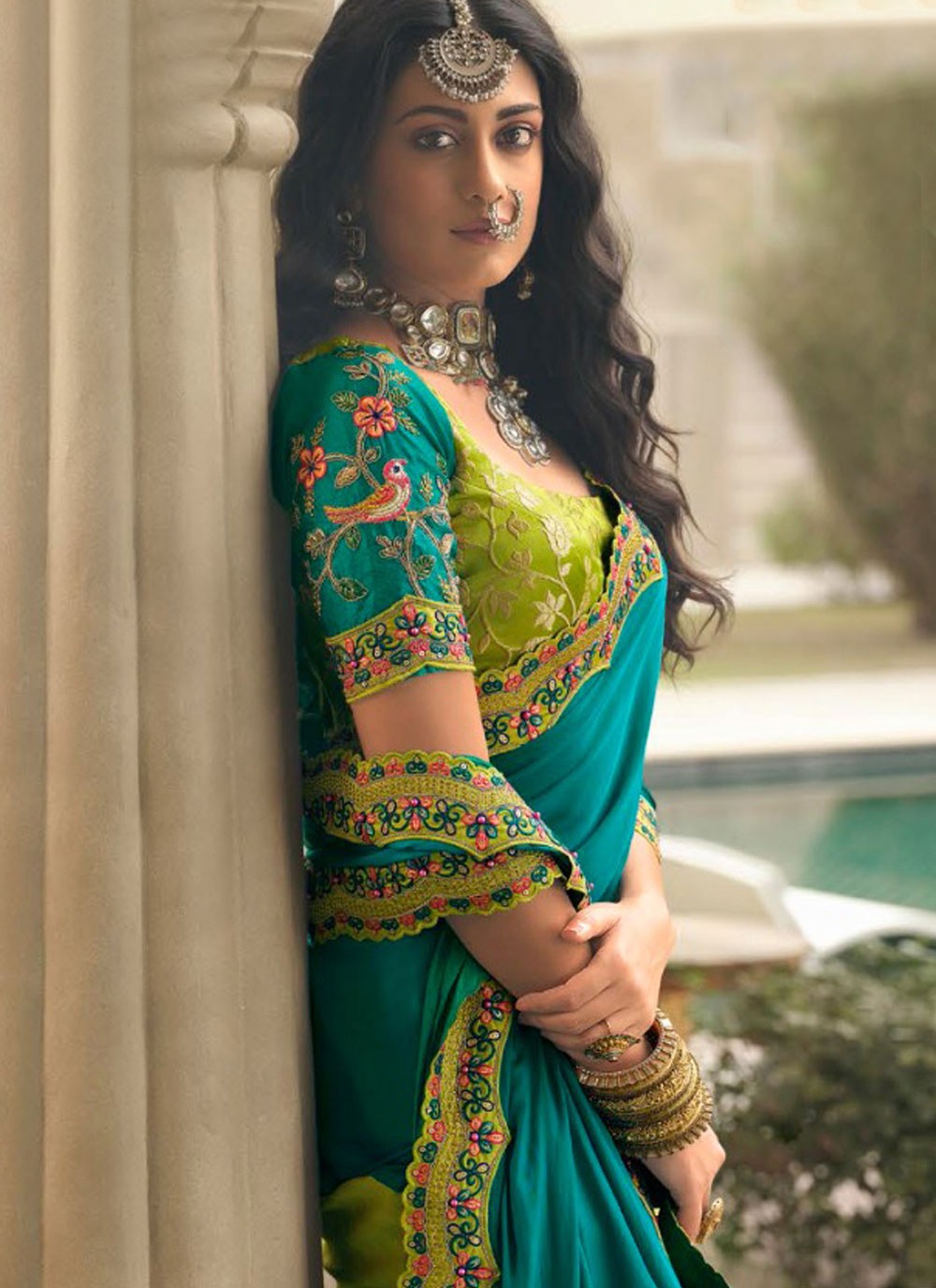 Classic Saree Border Work Green Silk Saree S13395