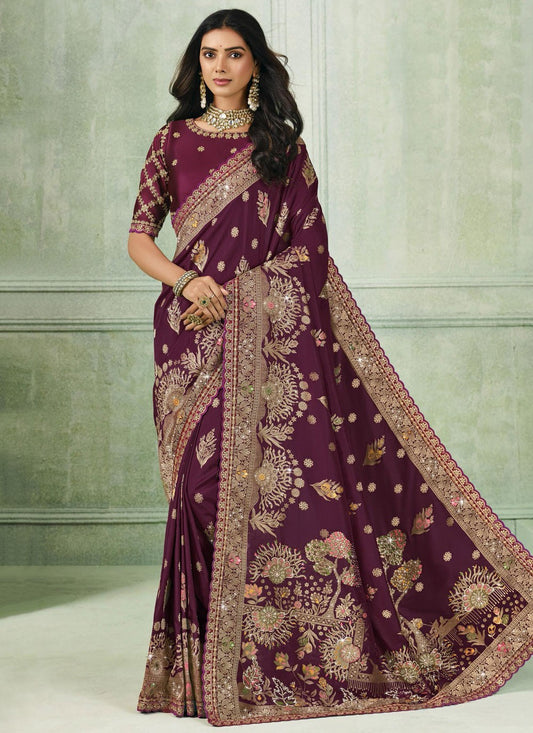 Purple Silk Classic Saree Embroidered S19925