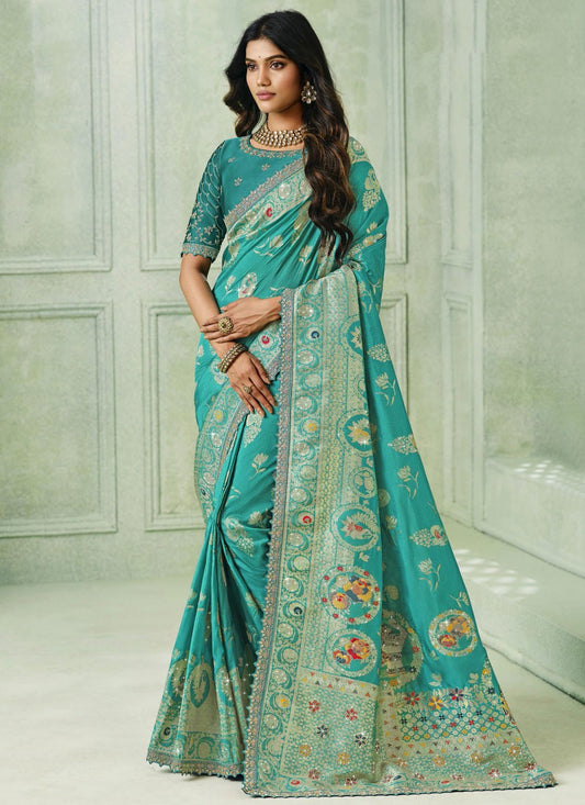 Sea Green Silk Contemporary Saree Embroidered S19926