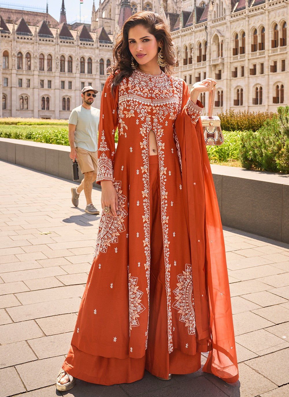 Palazzo Suit Embroidered Orange T8055