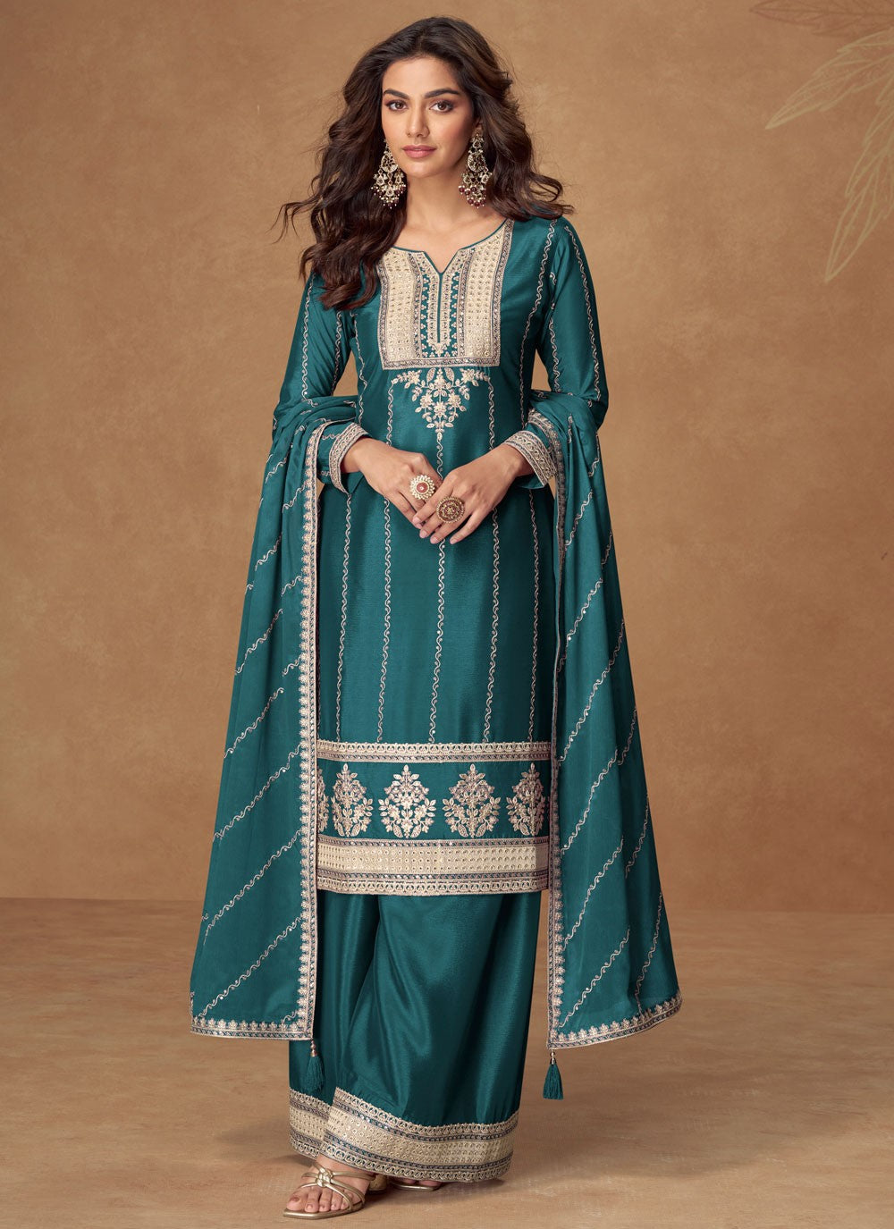 Palazzo Suit Embroidered Morpeach T7797