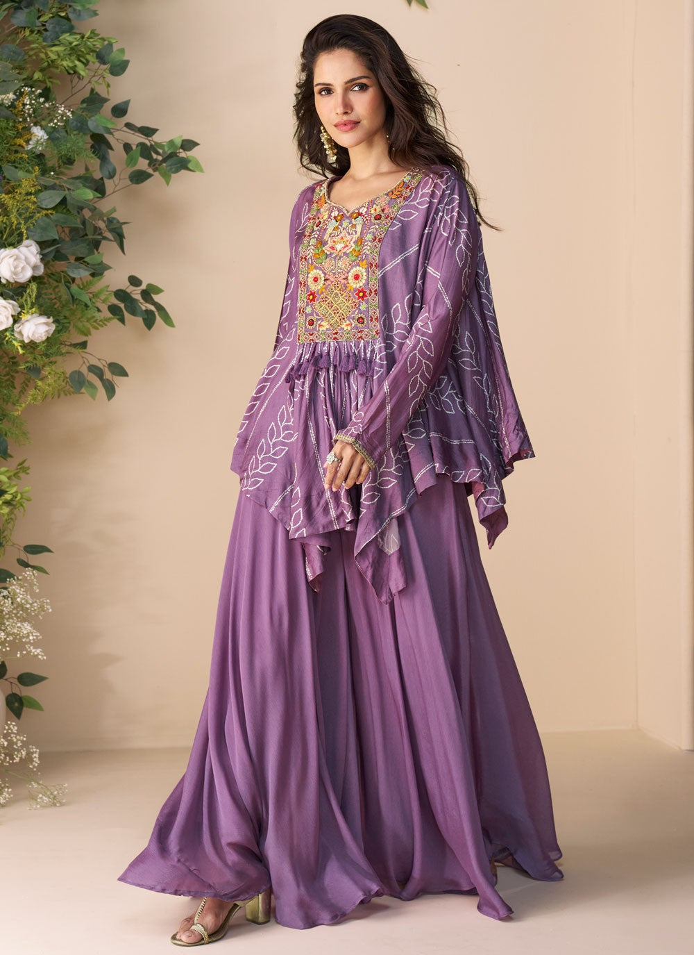 Palazzo Suit Embroidered Lavender T7840