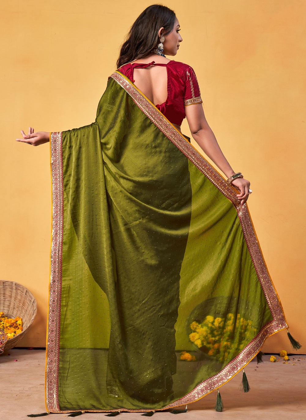 Designer Border Work Green Rangoli S12688