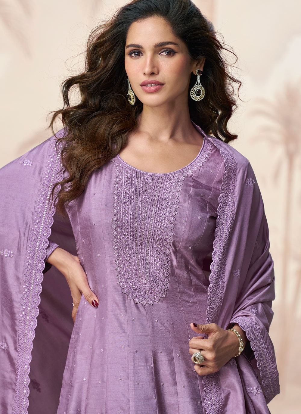 Embroidered Silk Lavender Gown G19823