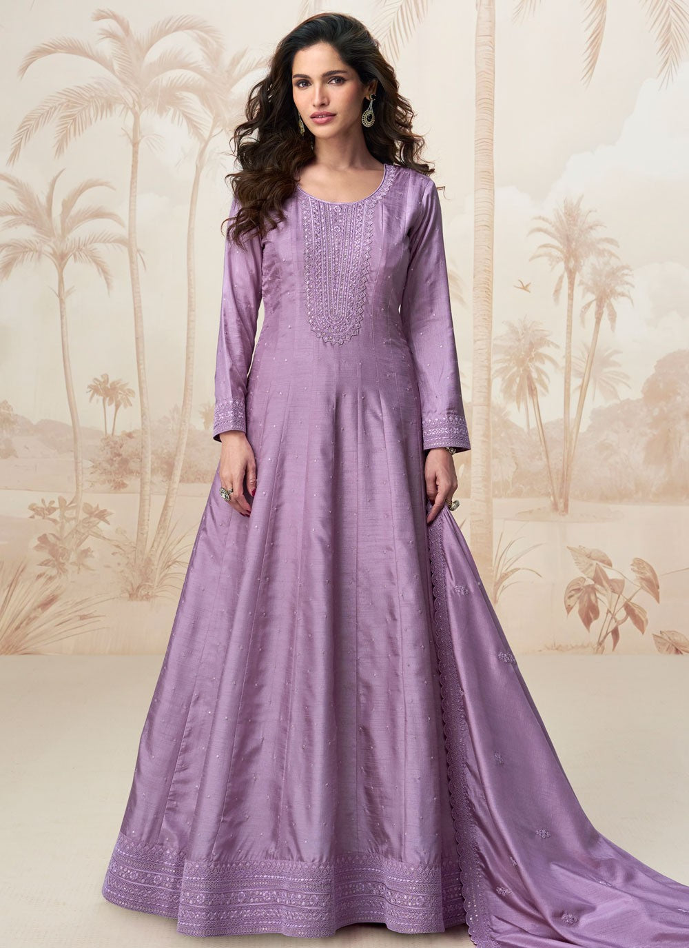Embroidered Silk Lavender Gown G19823