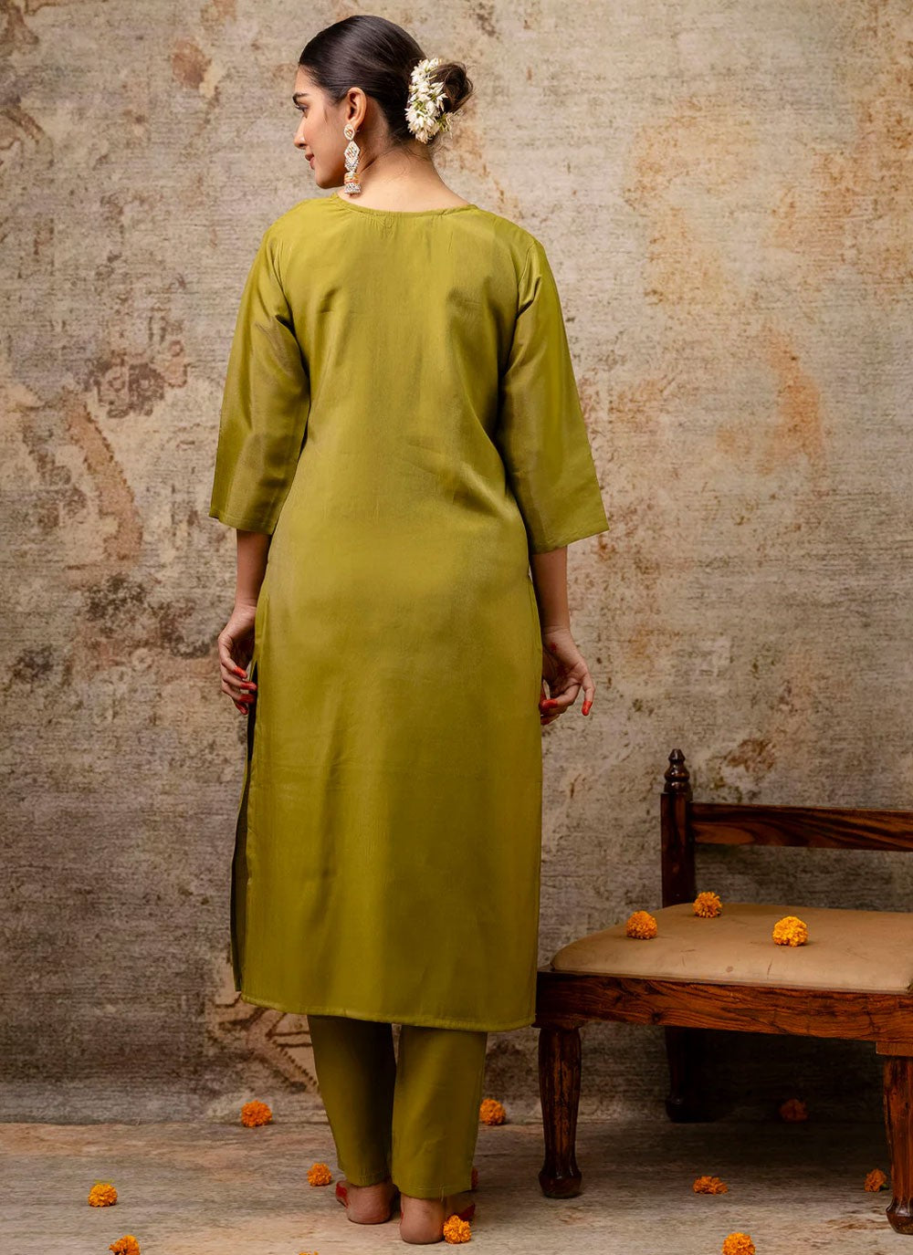 Pant Style Suit Embroidered, Zari Green T6914