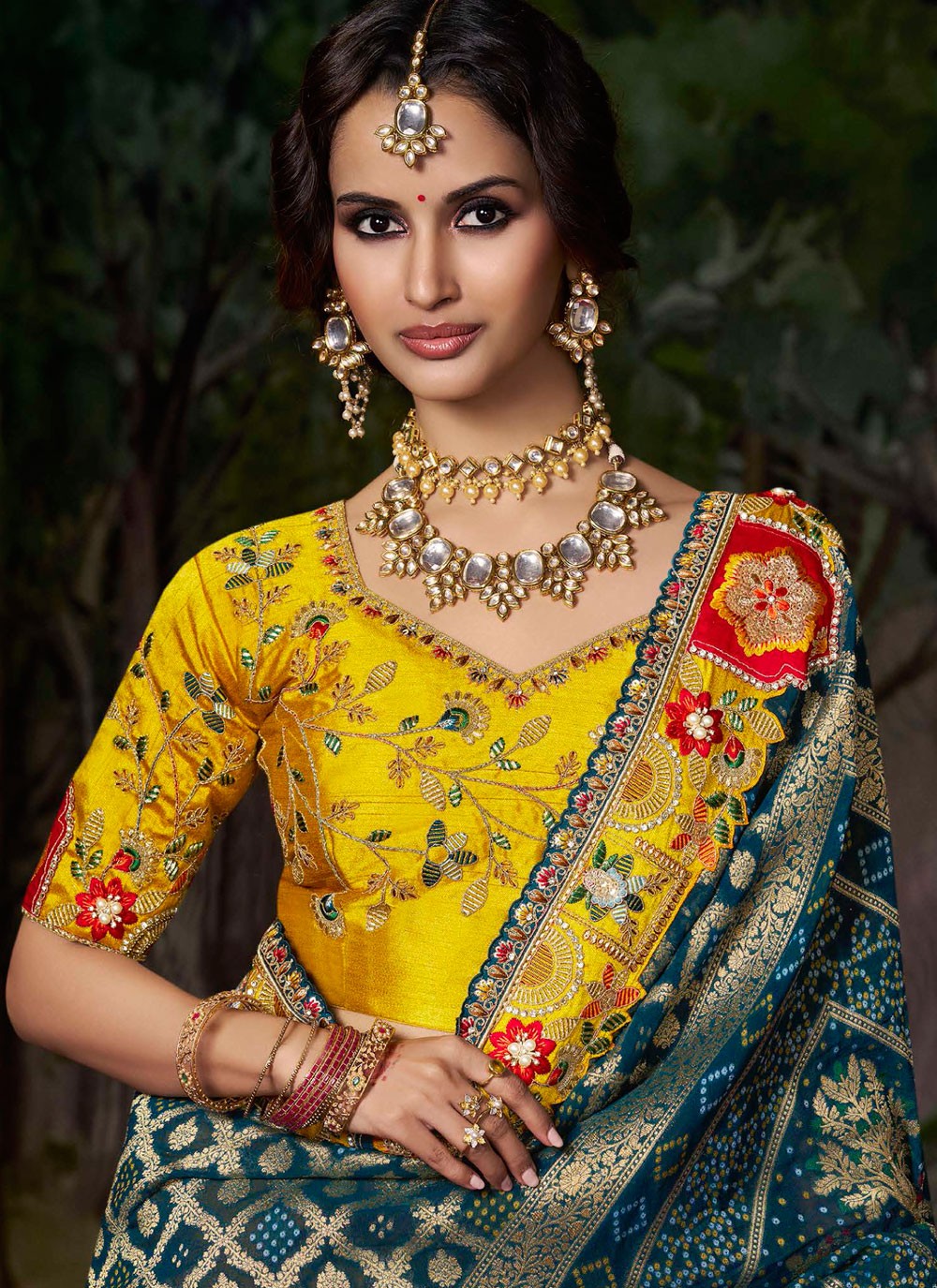 Teal Silk Half N Half Saree Embroidered S20489