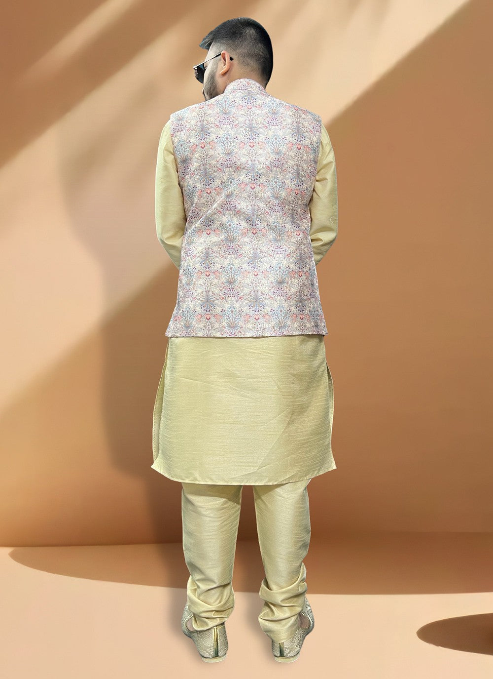 Embroidered Silk Gold, Multi Colour Kurta Payjama With Jacket - M5407