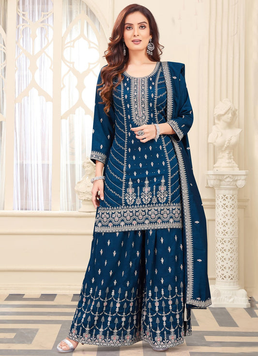Salwar Suit Embroidered Morpeach Silk T5653