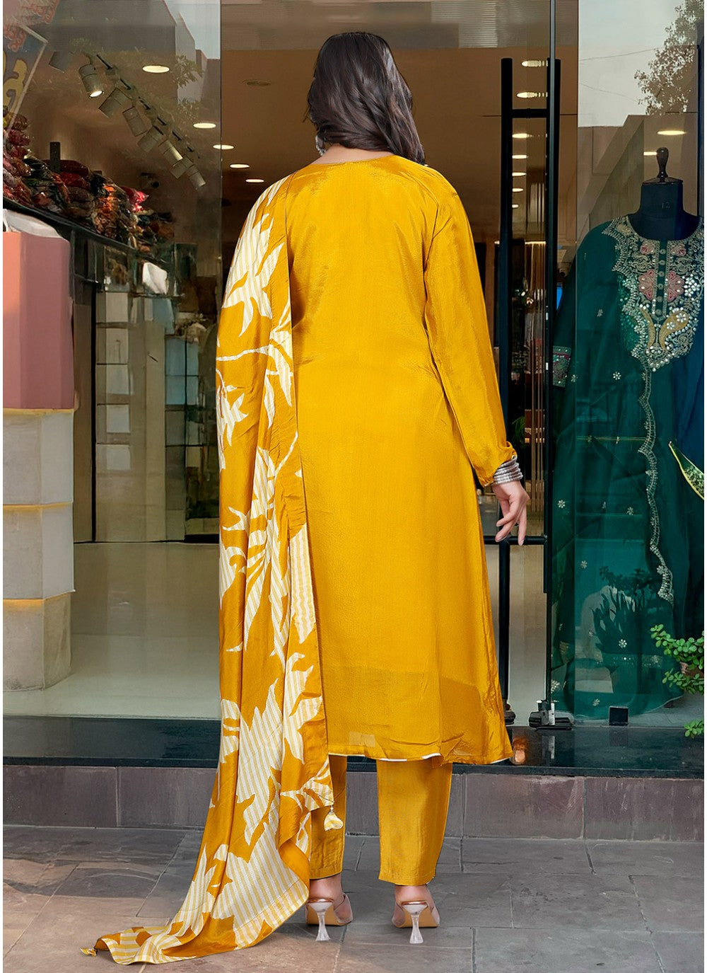 Embroidered Chinon Mustard Salwar Suit T6026
