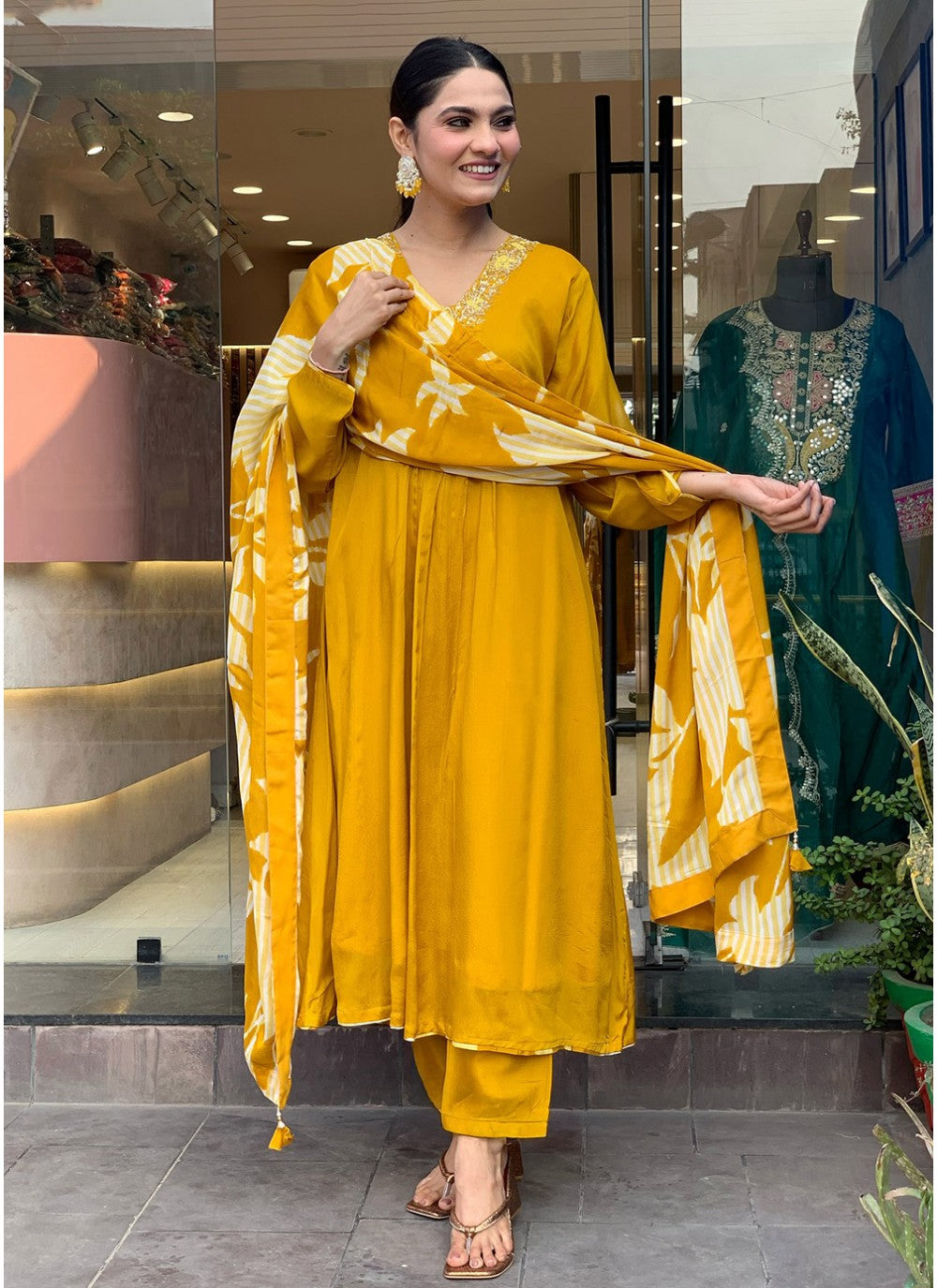 Embroidered Chinon Mustard Salwar Suit T6026