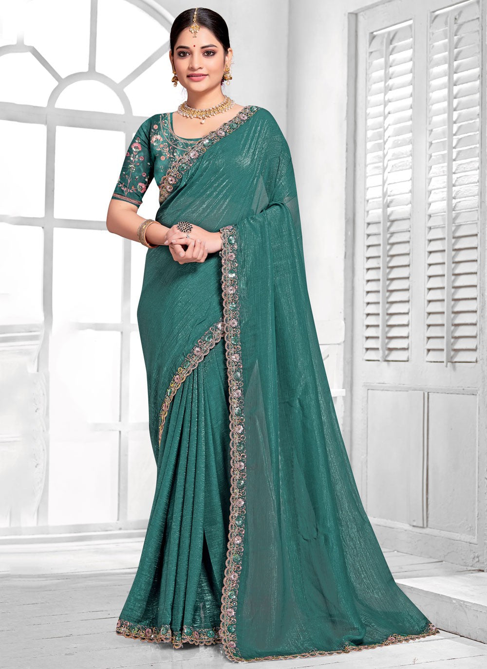 Traditional Cord Teal Silk Saree S13115