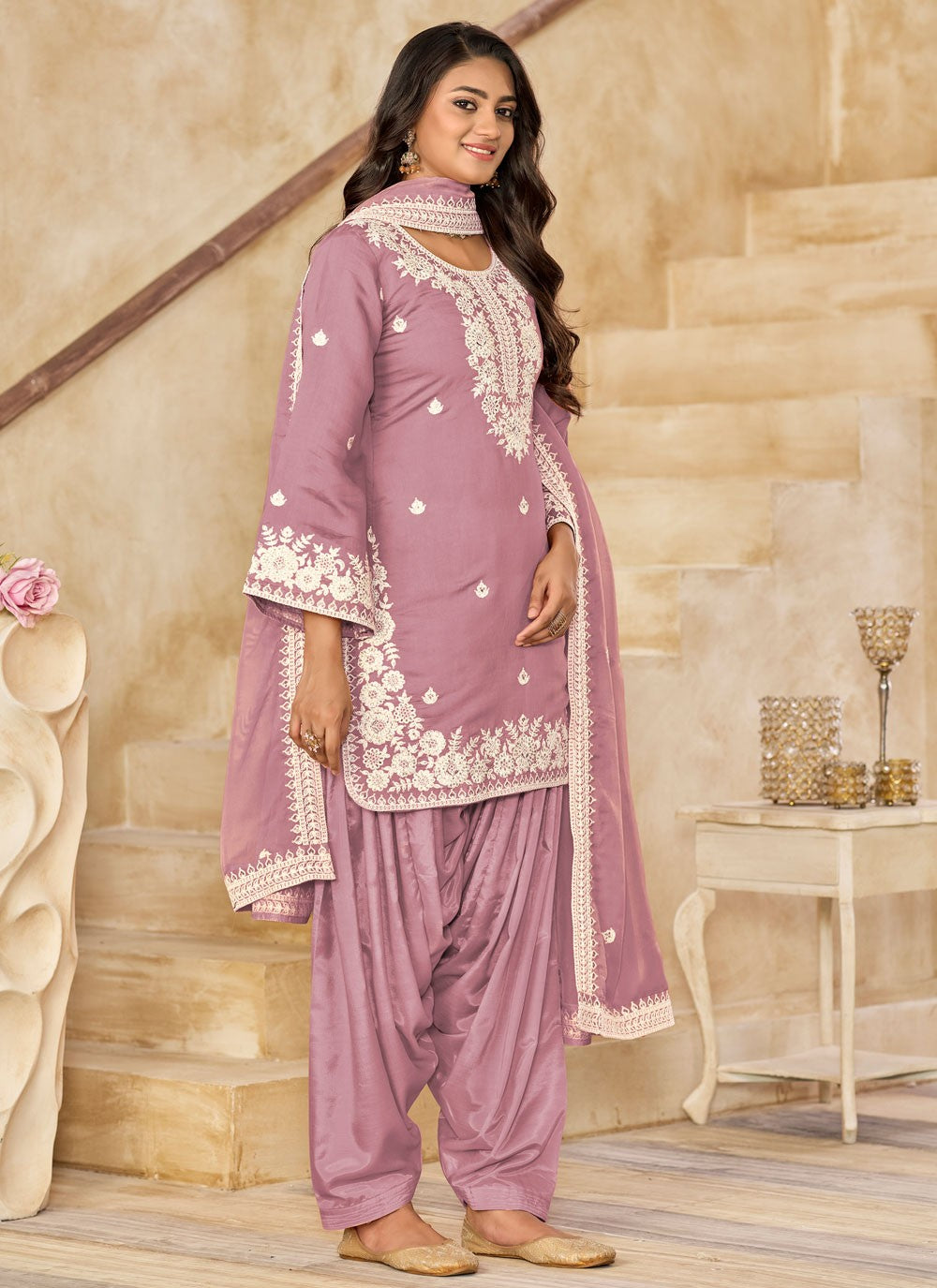 Patiala Suit Embroidered Purple T7625