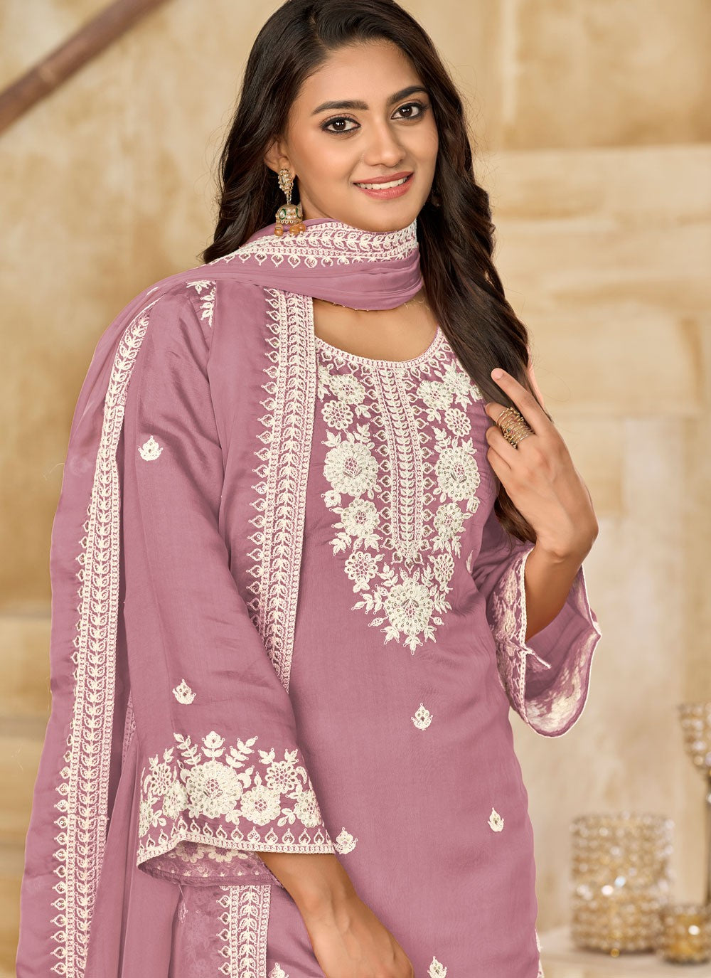 Patiala Suit Embroidered Purple T7625