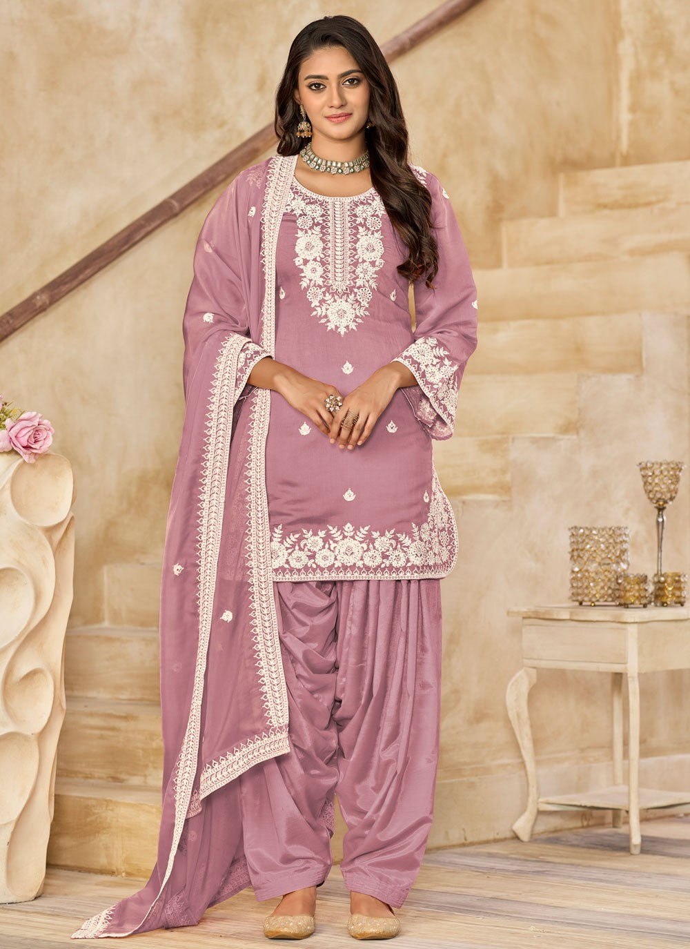 Patiala Suit Embroidered Purple T7625
