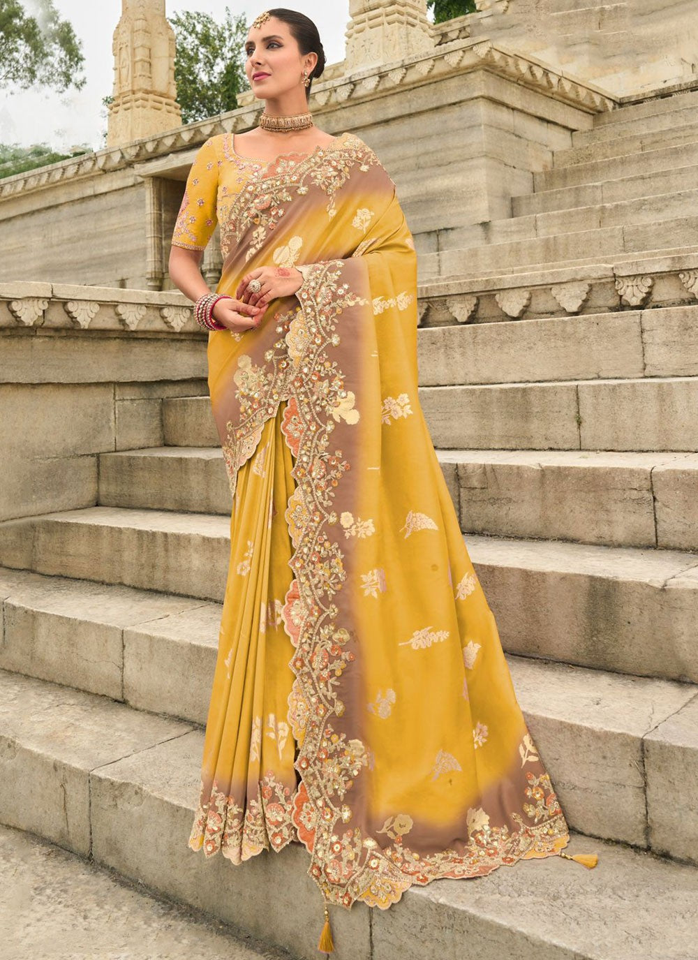 Buttis Silk Yellow Saree S14506
