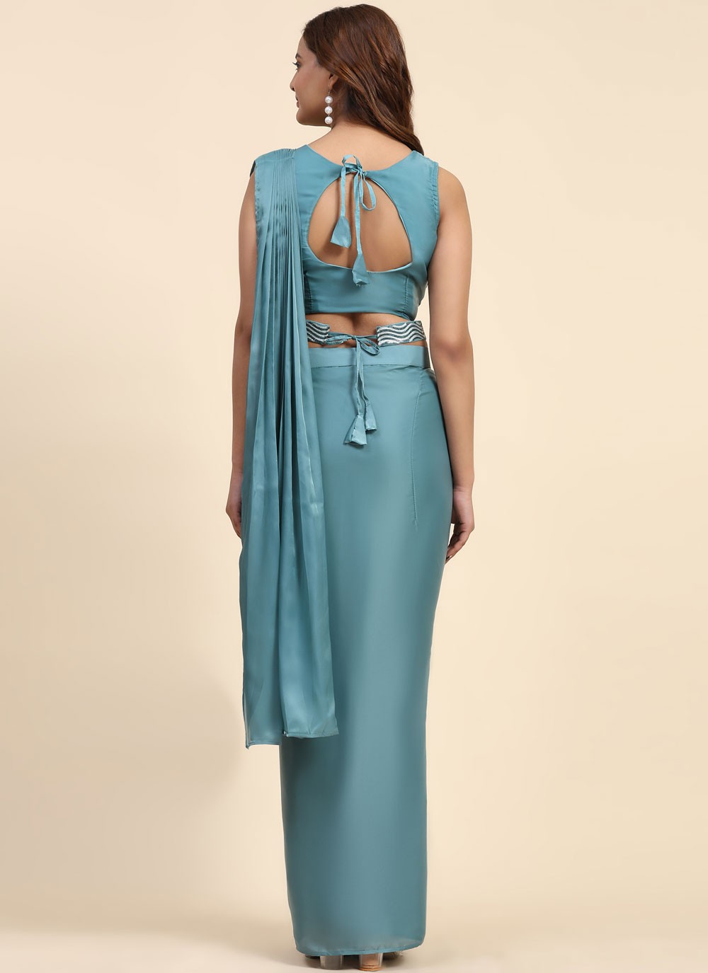 Trendy Embroidered Imported, Satin Saree - S5398