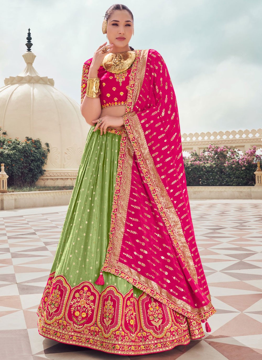 Chikankari Work Organza, Tissue A - Line Lehenga - L2696