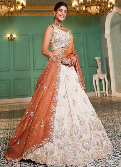 Tissue Engagement, Mehandi & Sangeet, Reception, Wedding A - Line Lehenga L3537
