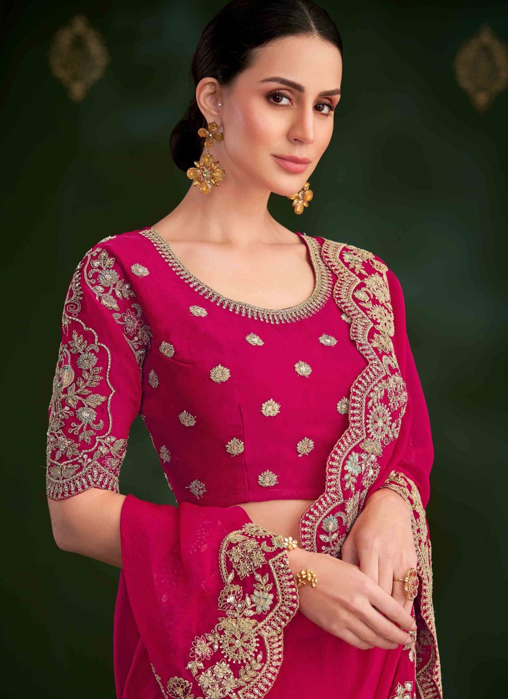 Hot Pink Georgette Traditional Saree Embroidered S20379