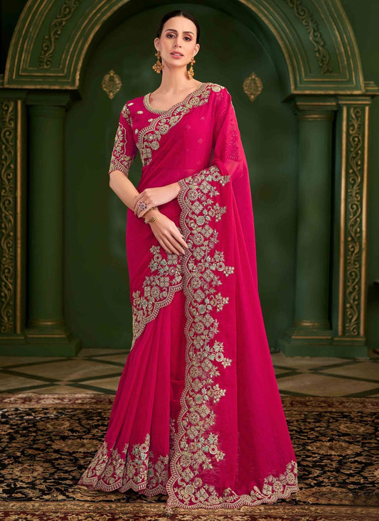Hot Pink Georgette Traditional Saree Embroidered S20379
