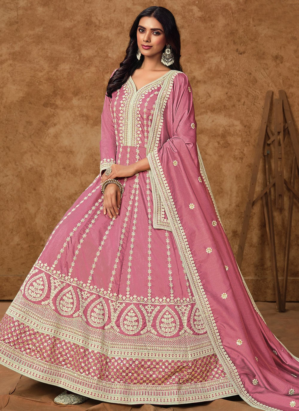 Embroidered Pure Dola Gown - G1917