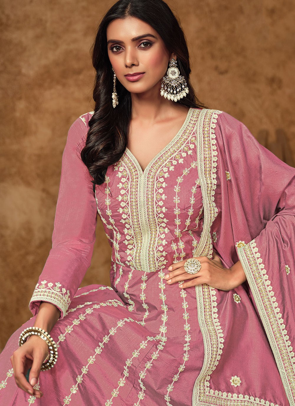 Embroidered Pure Dola Gown - G1917