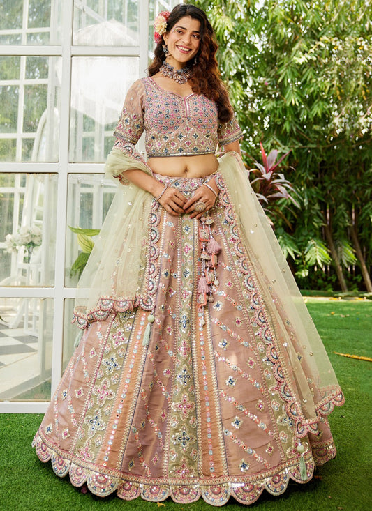 Embroidered Net Multi Colour Lehenga - L3351