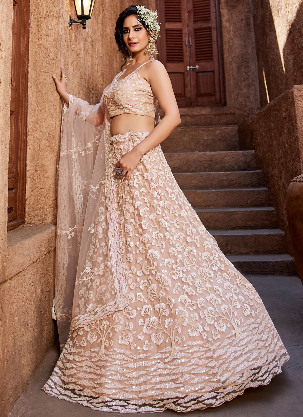 Net Engagement, Mehandi & Sangeet, Reception, Wedding A - Line Lehenga L3533