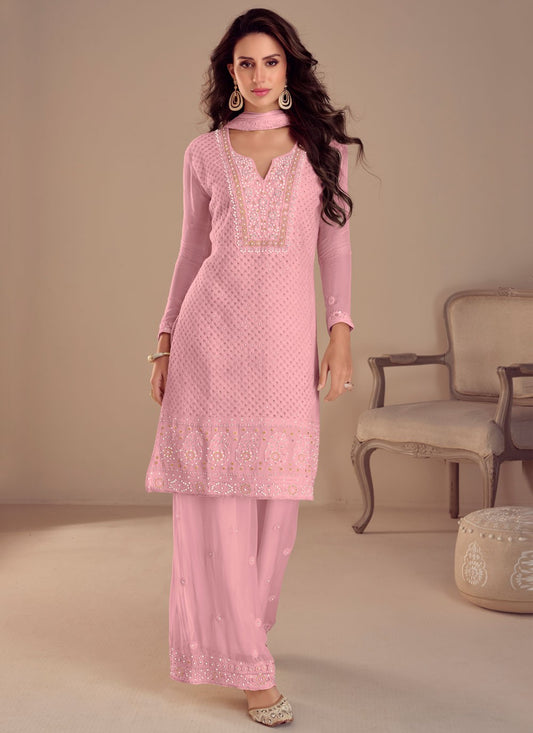 Embroidered Georgette Pink Salwar Suit T5975