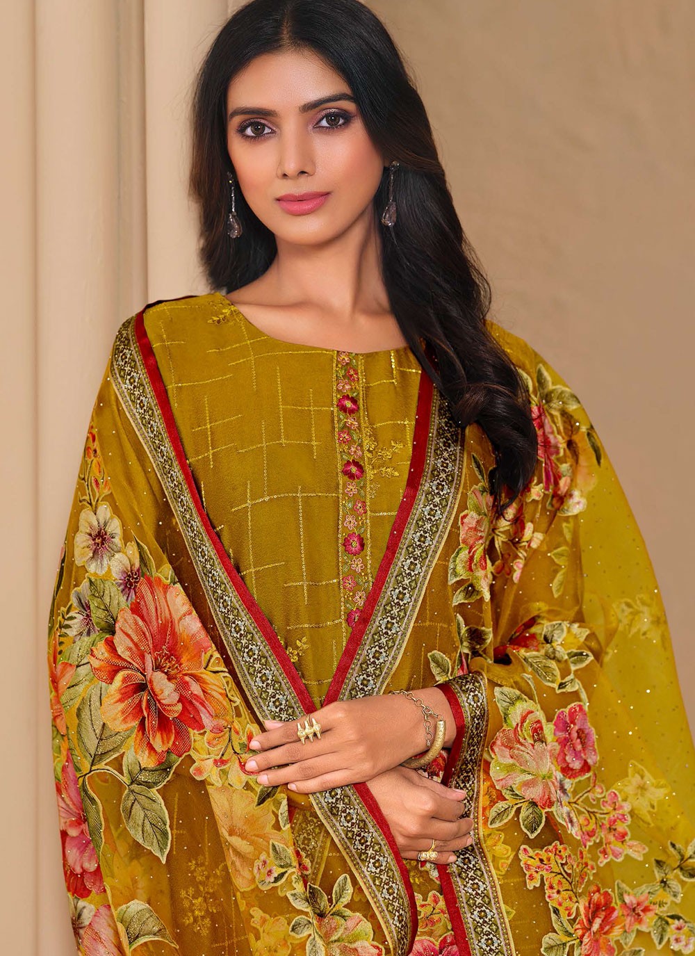 Pant Style Suit Embroidered Green T7246