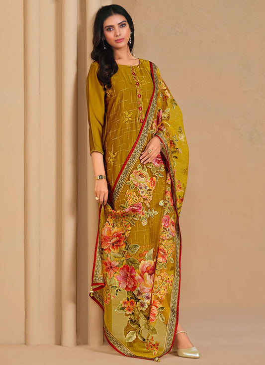 Pant Style Suit Embroidered Green T7246