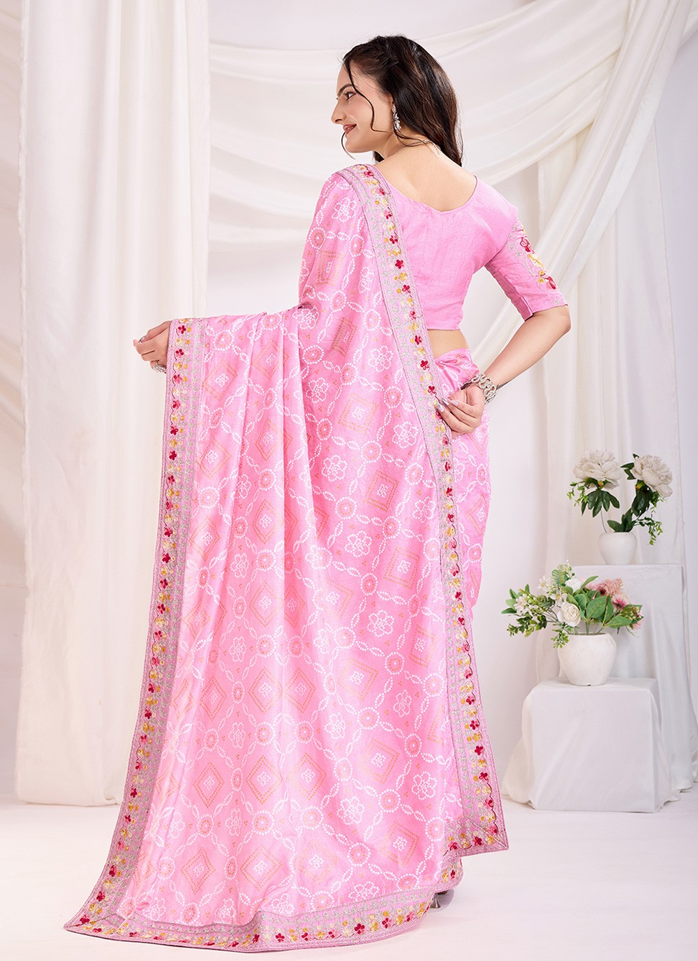 Embroidered Vichitra Silk Pink Saree S14107
