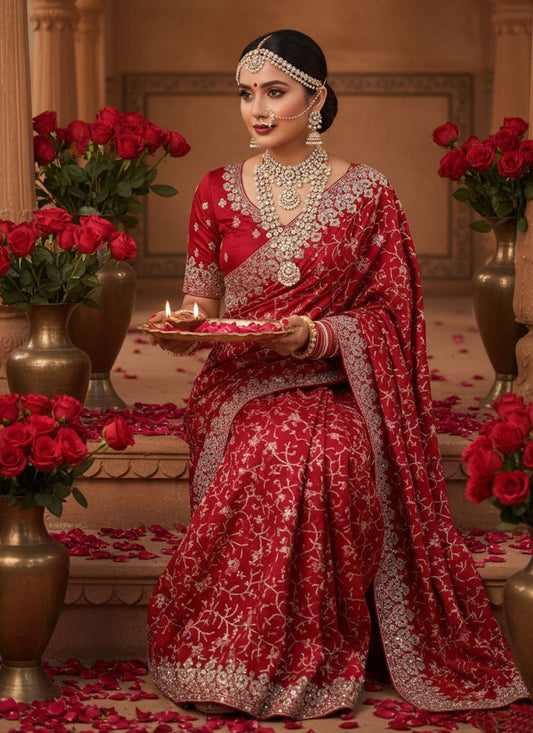 Red Georgette Trendy Saree Embroidered S20036