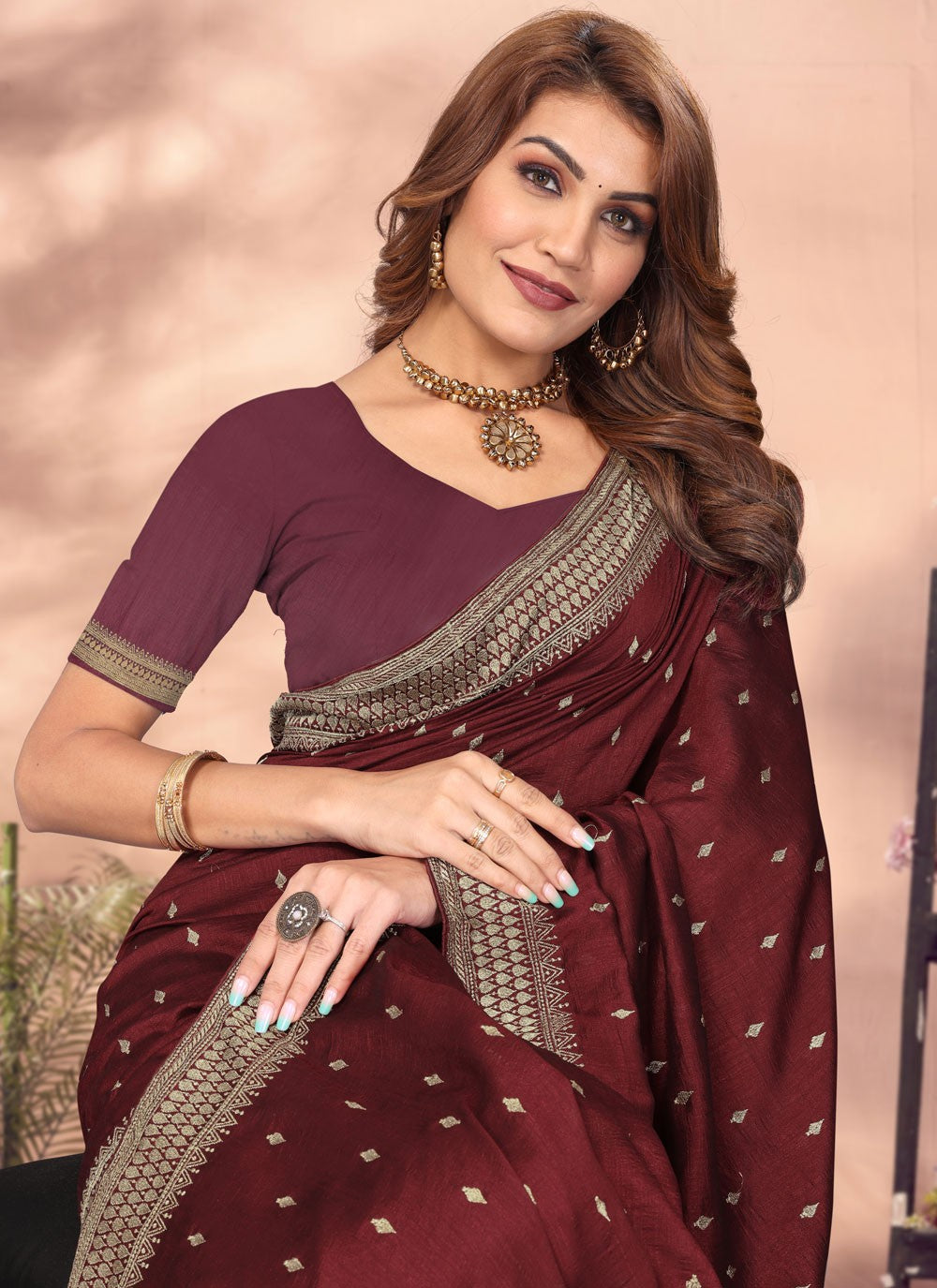 Classic Embroidered Vichitra Silk Saree - S8411