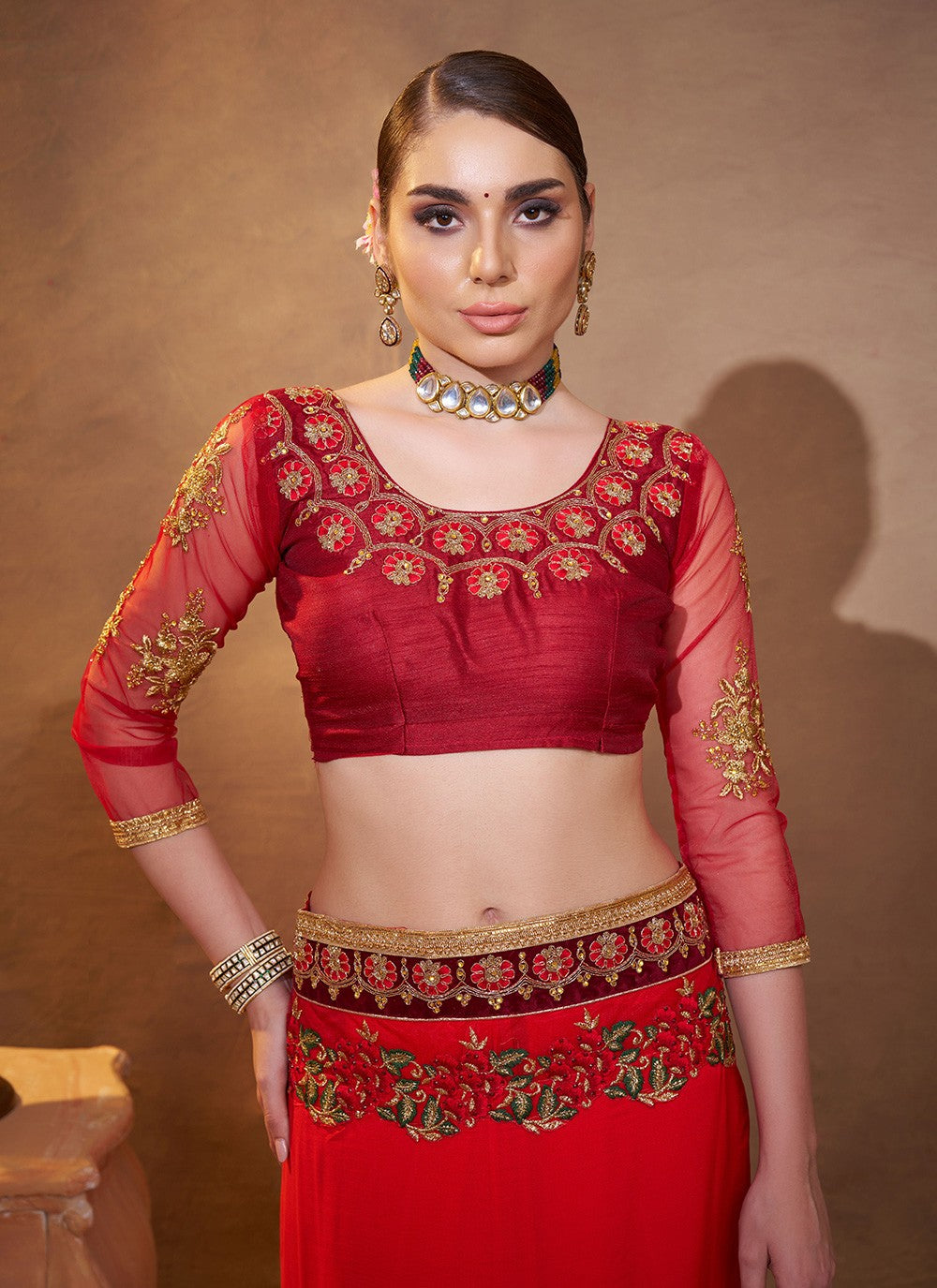 Embroidered Vichitra Silk Red Saree S14724