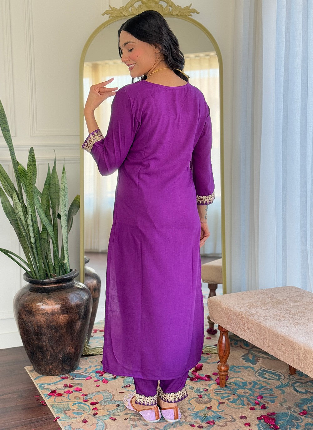 Salwar Suit Embroidered, Printed Violet T7366