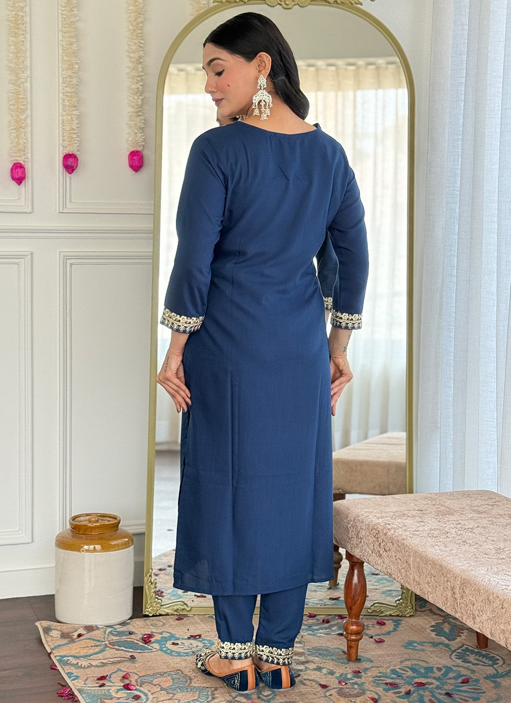 Salwar Suit Embroidered, Printed Blue T7364