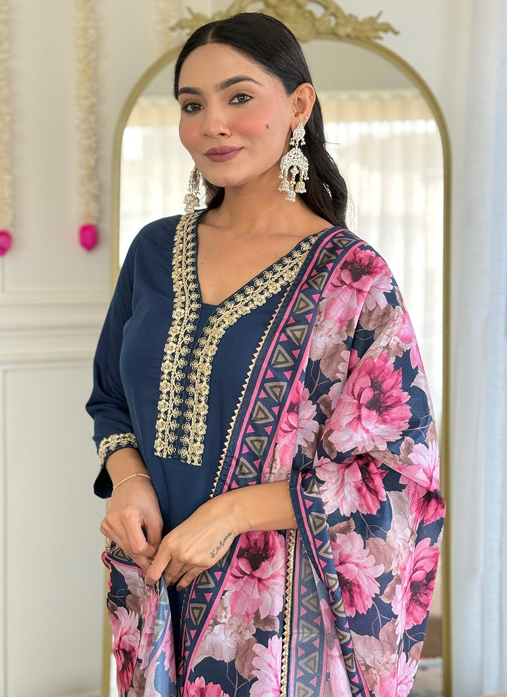 Salwar Suit Embroidered, Printed Blue T7364