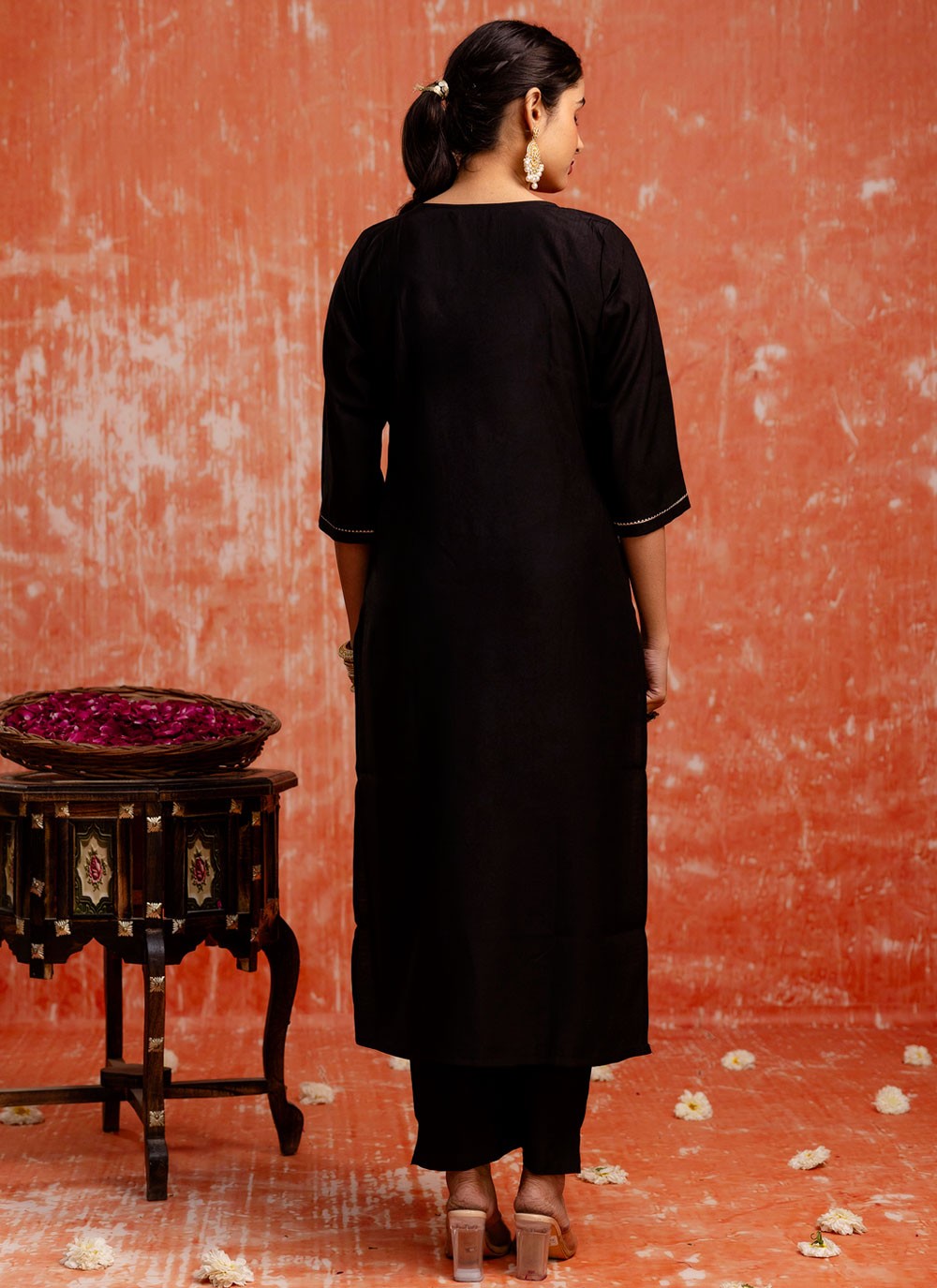Pant Style Suit Embroidered, Zari Black T7593