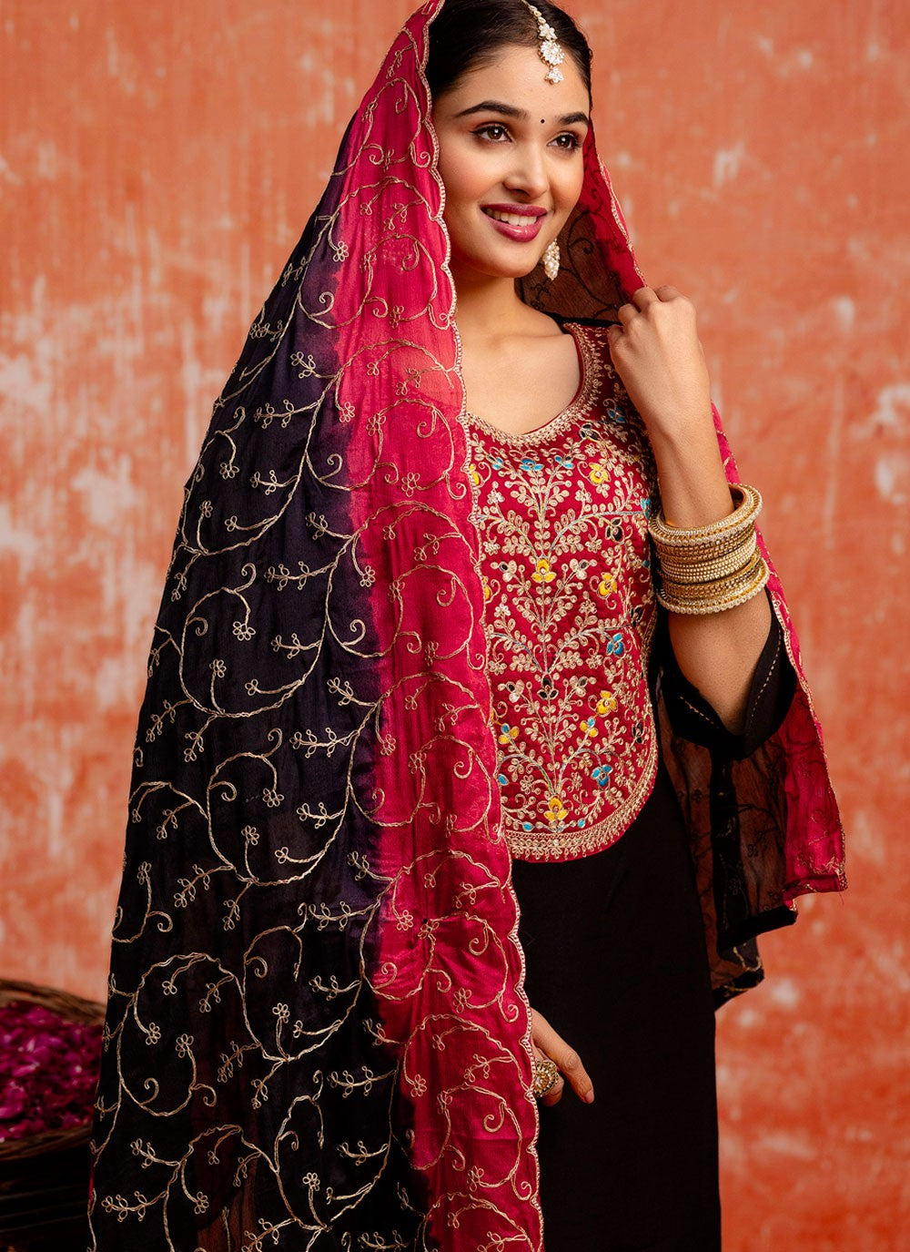 Pant Style Suit Embroidered, Zari Black T7593