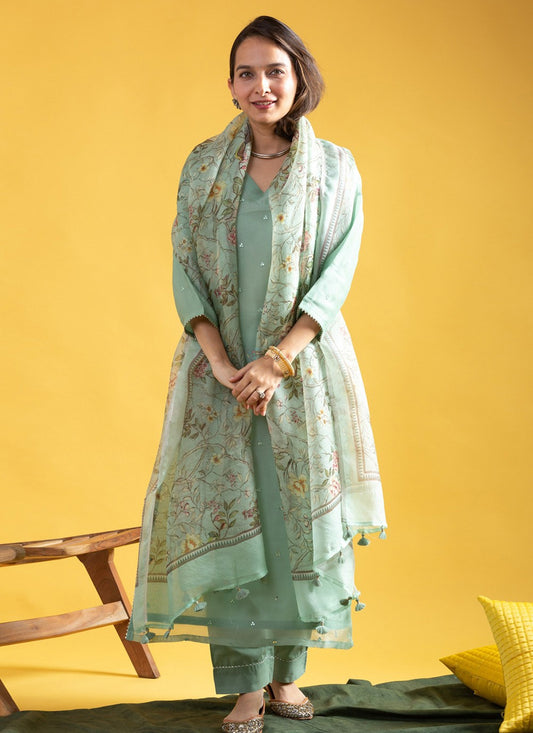 Embroidered Chanderi Green Salwar Suit T6106