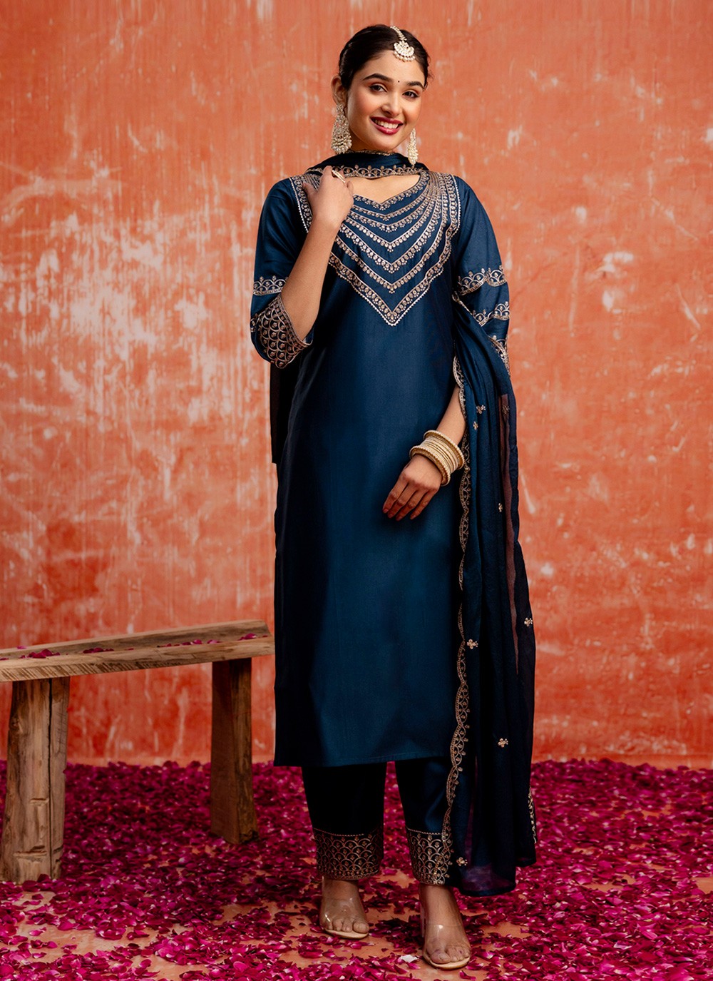 Salwar Suit Embroidered Teal T7350