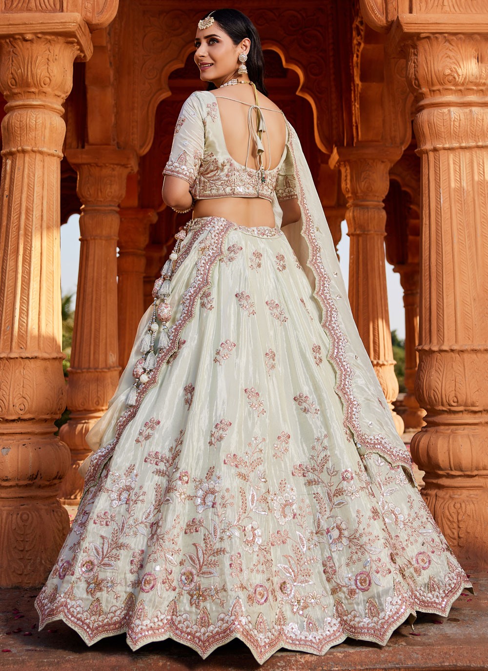 Tissue Engagement, Mehandi & Sangeet, Reception, Wedding A - Line Lehenga L3531