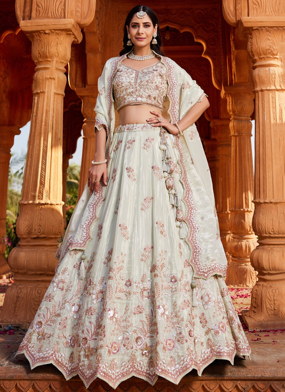 Tissue Engagement, Mehandi & Sangeet, Reception, Wedding A - Line Lehenga L3531