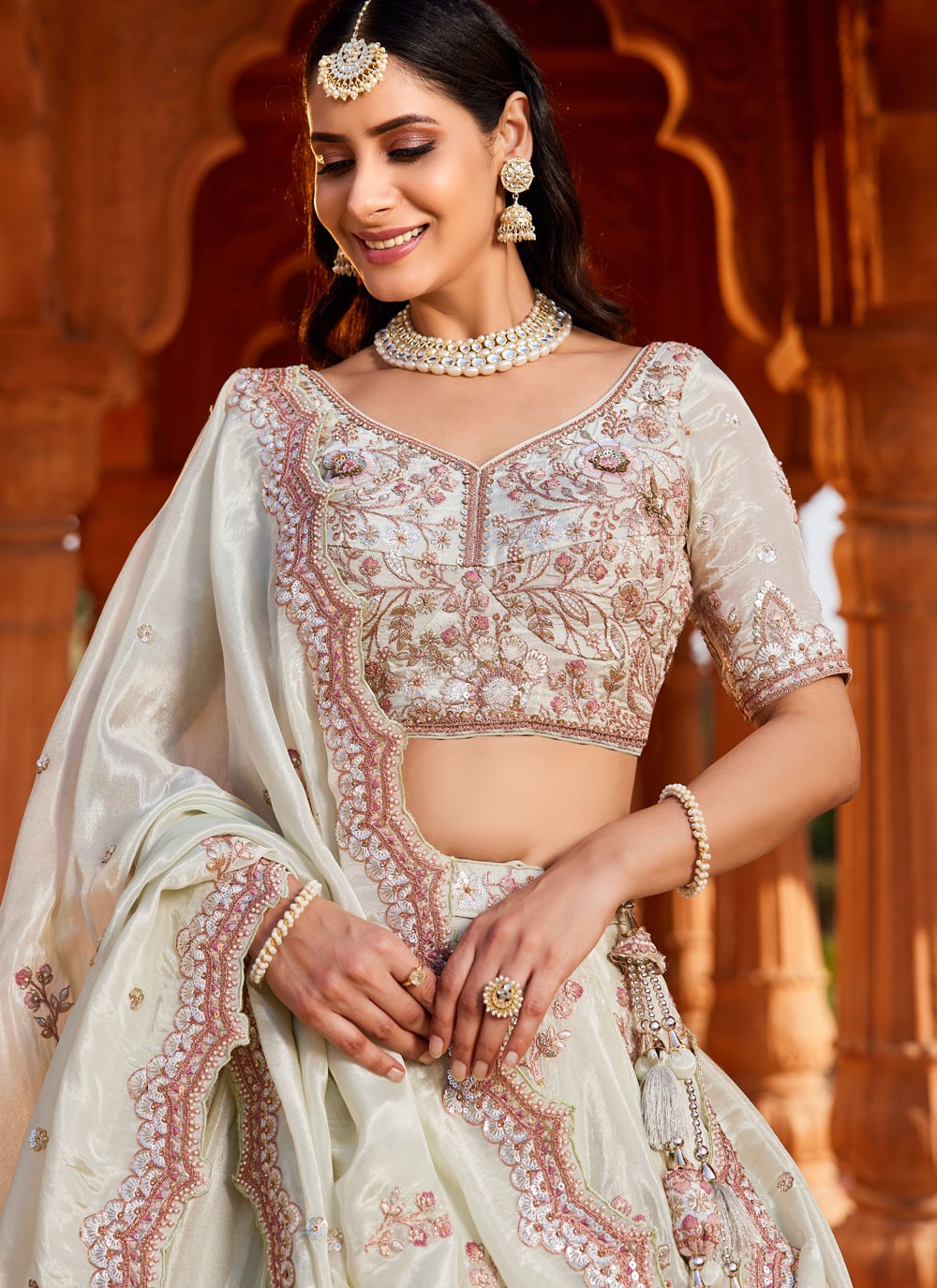 Tissue Engagement, Mehandi & Sangeet, Reception, Wedding A - Line Lehenga L3531