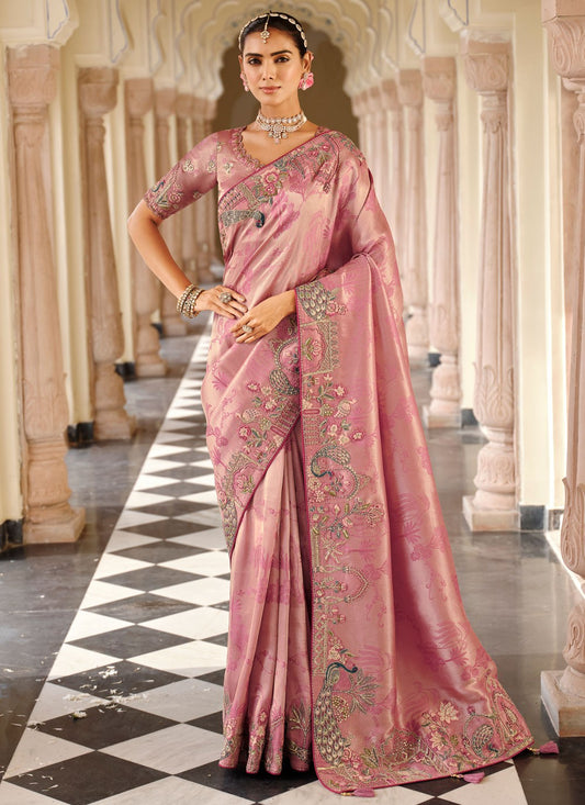 Pink Jacquard Silk Classic Saree Embroidered S19726