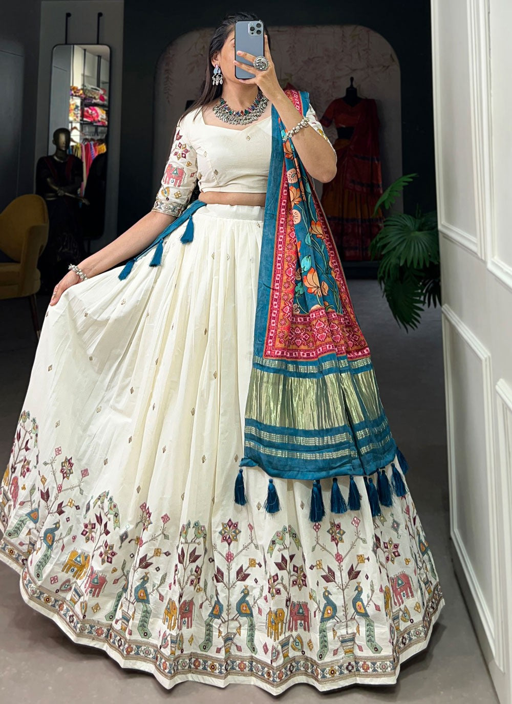 Embroidered Cotton A - Line Lehenga - L2739