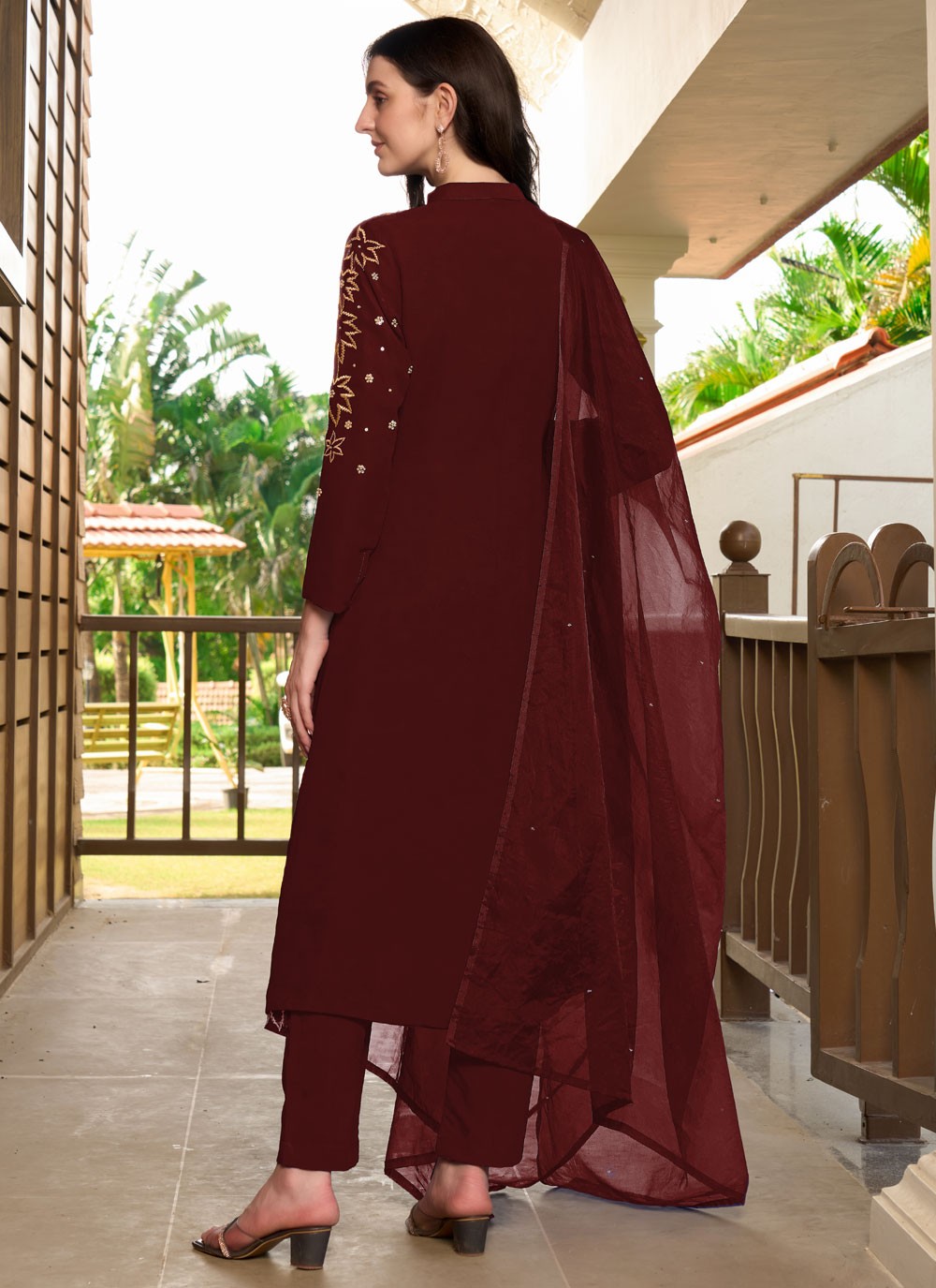Salwar Suit Embroidered Wine Georgette T5333